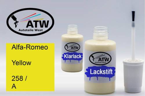 Alfa-Romeo, Yellow, 258 / A: 20ml Lackstift + 20ml Klarlack - Set, von ATW Autoteile West.